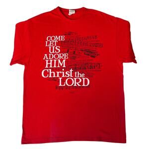 Delta Pro Weight Men T-shirt size L Red Come Let Us Adore Him Christ The Lord